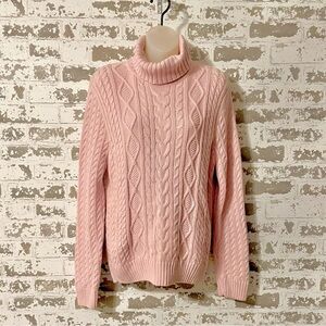 Wainscott XL Vintage 100% Cotton pink cable knit turtleneck sweater